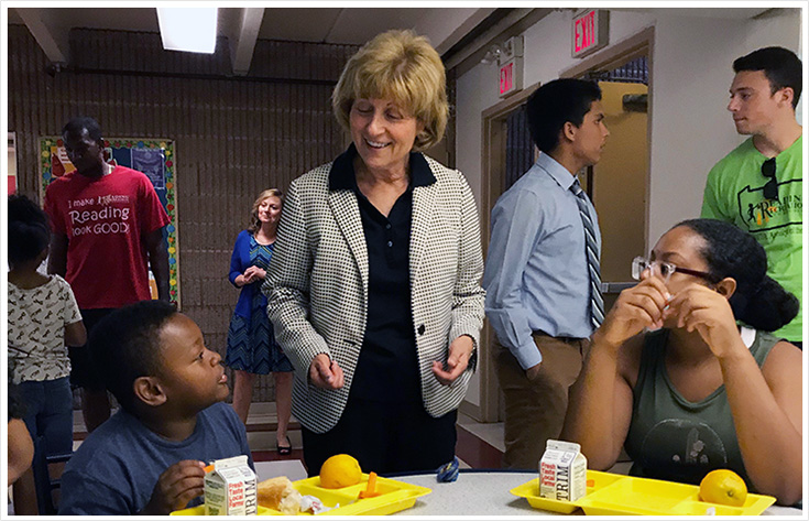 Senator Schwank talks with some children at 3rd & Spruce Recreation Center