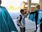 October 19, 2018: I had the great opportunity to greet Muhlenberg Elementary Center students as they walked into school. We were invited by Principal Krista Venza. She and her staff at the MEC have made it their mission to make students feel welcomed. Mike Toledo, the executive director of the Daniel Torres Hispanic Center, joined me and we spent an hour high-fiving students and wishing them a good day – all while wearing Word of the Week (WOW) capes. 