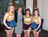 April 10, 2013: Visiting the Capitol as part of the Big 33 Scholarship Foundation were (Left to right) Samantha Kahres, Jaclyn Badgley and Brianna Maiatico from the Governor Mifflin School District cheerleading team. These young women were amongst the 76 cheerleaders selcted to represent their school in the 56th Big 33 Football Classic.