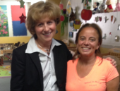 August 1, 2014: Senator Schwank with Norma Aldino at Babies-N-Motion in Reading. Senator Schwank is touring and meeting with staff and parents at child care centers throughout Berks County. The purpose is to provide and improve services for children, providers, and families.